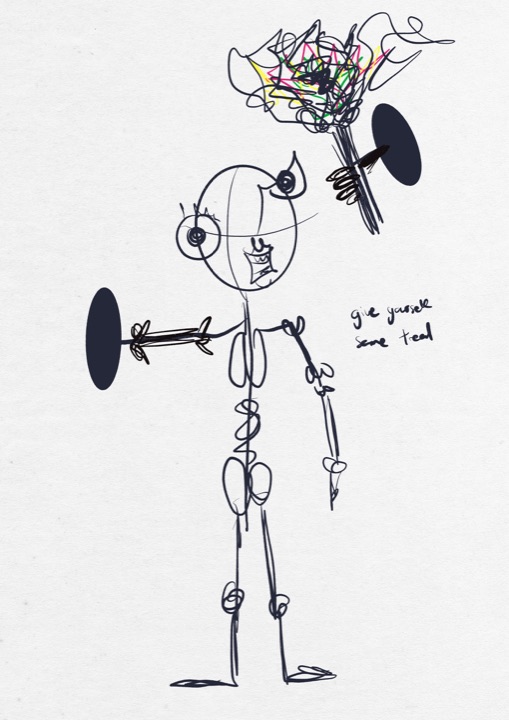 Stock Pulper diary drawing: a figure holding flowers